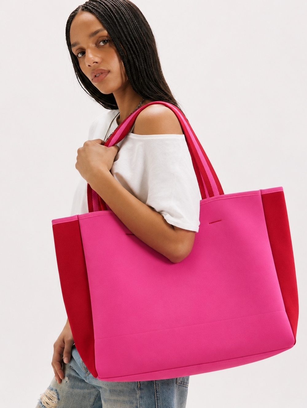 Summersalt Neoprene Beach Tote Pink Red Large Shoulder Bag NWT Anthropologie